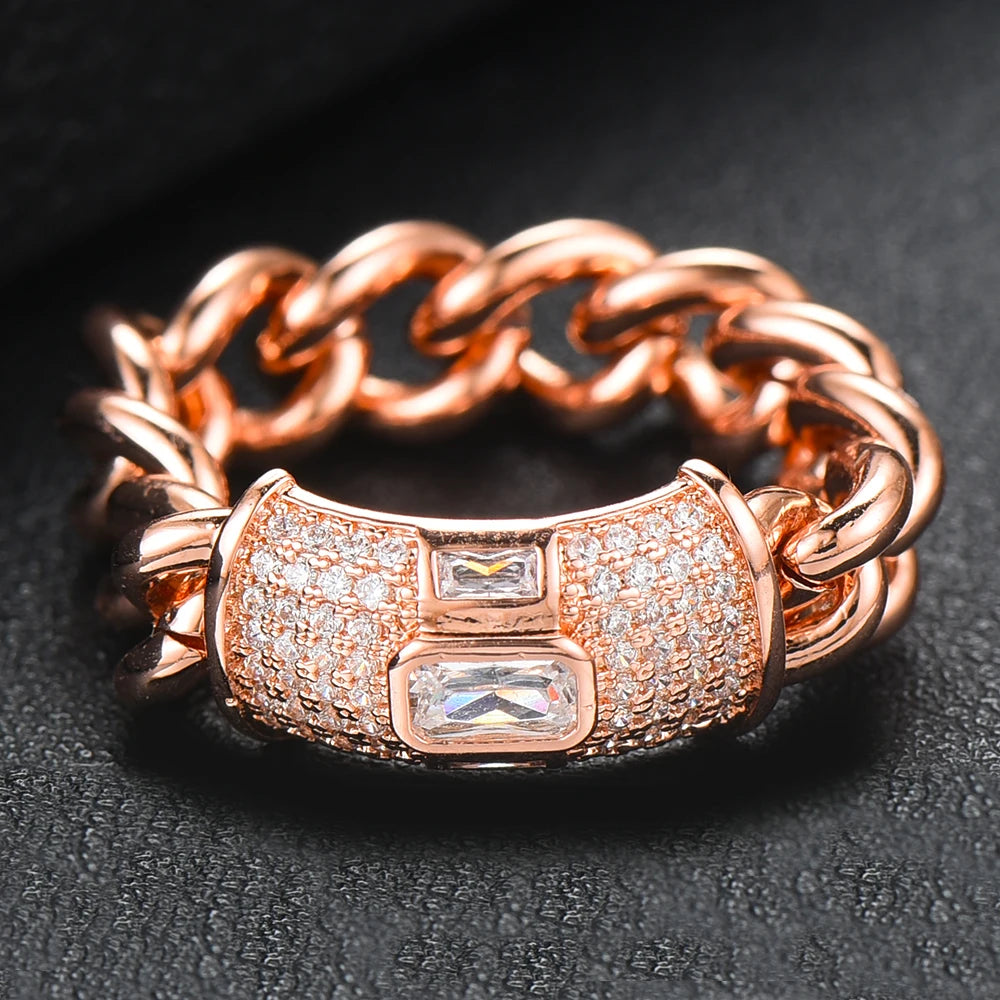 Bold Stackable Ring Luxury Chunky Chain Rings for Women Wedding Cubic Zircon Bridal Engagement Wedding Dubai Finger Rings