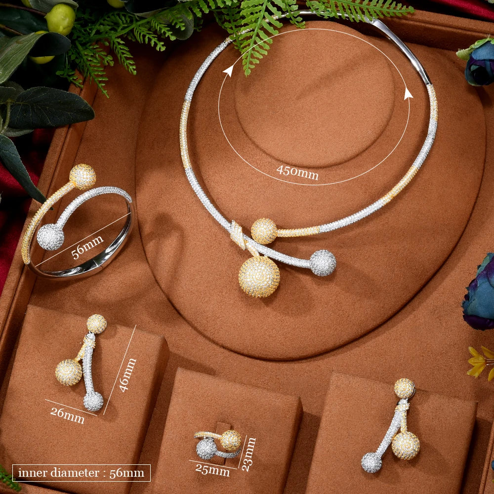 4Pcs Bicolor BALL African Jewelry Sets for Women Wedding Luxury Naija Jewelry Set Cubic Zirconia Dubai Bridal Jewelry Sets