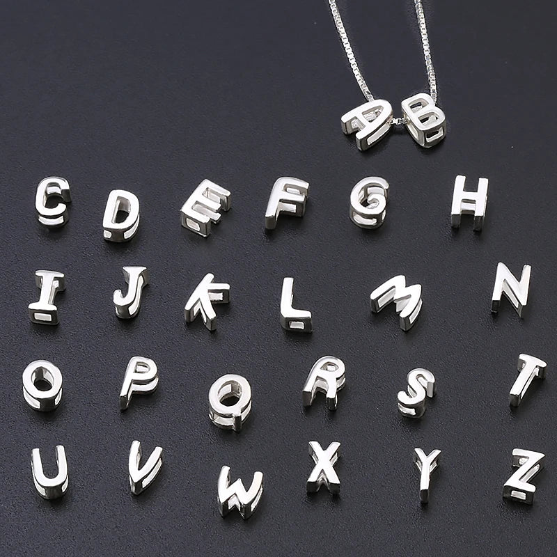 925 Sterling Silver Letter Beads Silver Charms A-Z DIY Loose Beads Initial Alphabe Letter Beads Fit Women Bracelet Making