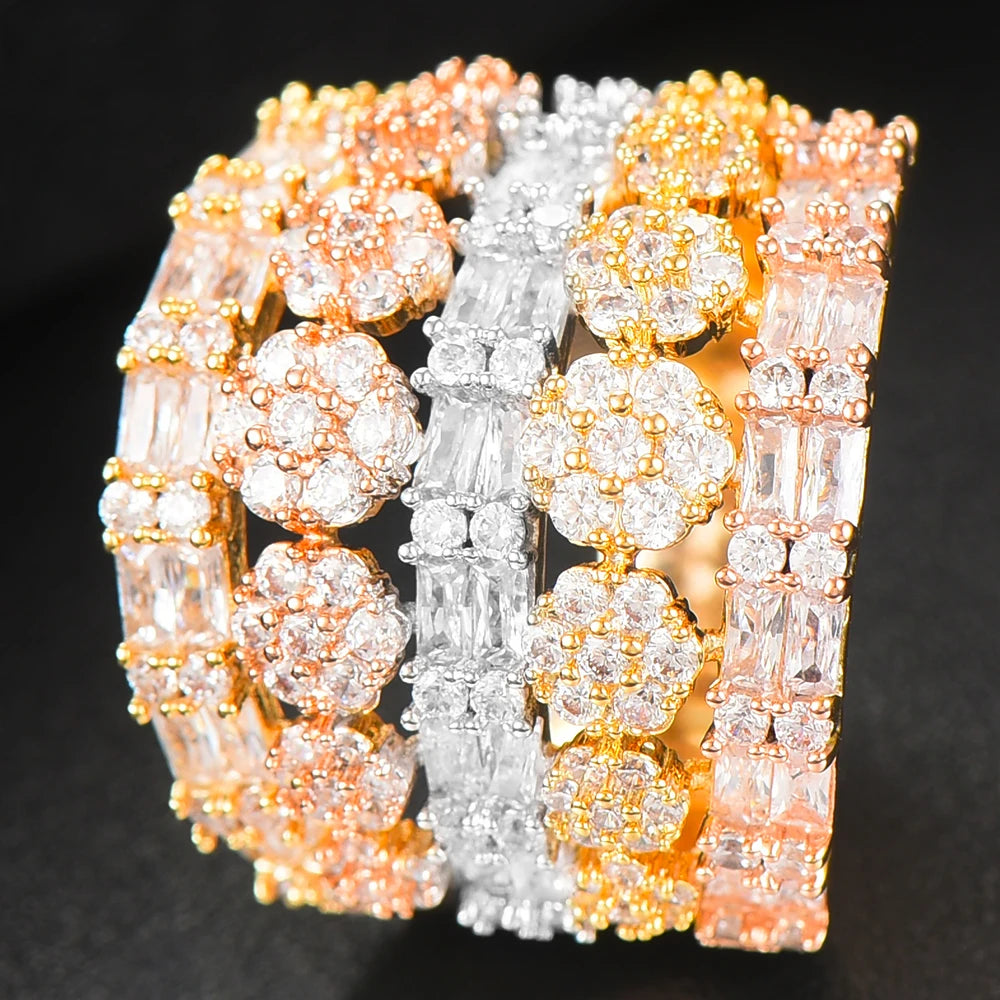 Luxury Bagutte Cut Bold Rings with Zirconia Stones 2020 Women Engagement Party Jewelry High Quality