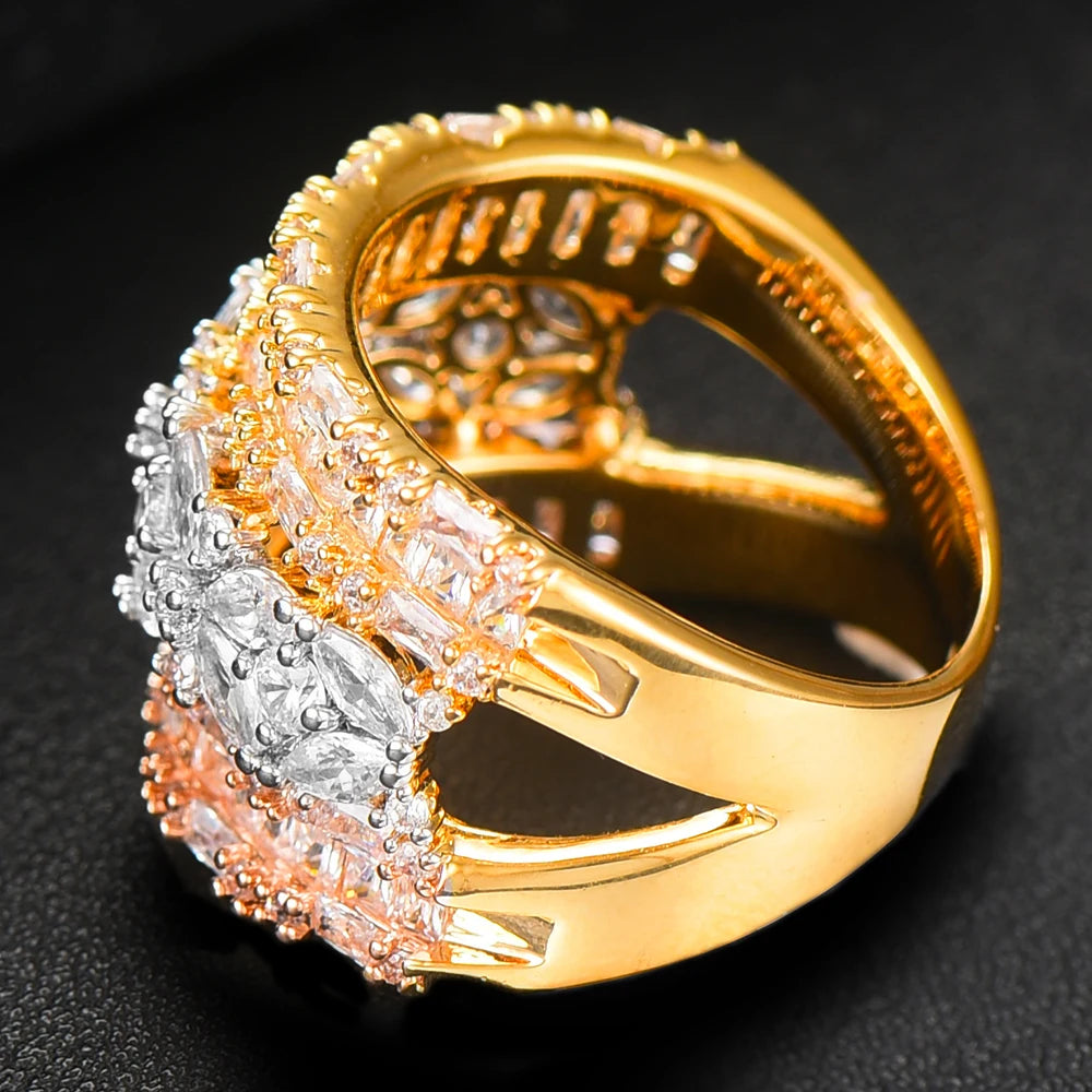 Luxury Geometry Bold Statement Rings for Women Bridal Engagement Wedding Jewelry Cubic Zirconia CZ Accessories Rings