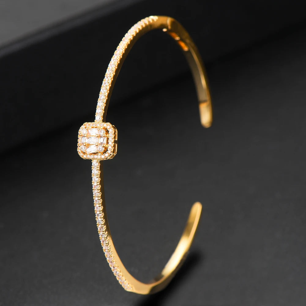 Trendy Luxury Stackable Bangle Cuff For Women Wedding Full Cubic Zircon Crystal CZ Dubai Bracelet Party Jewelry2019
