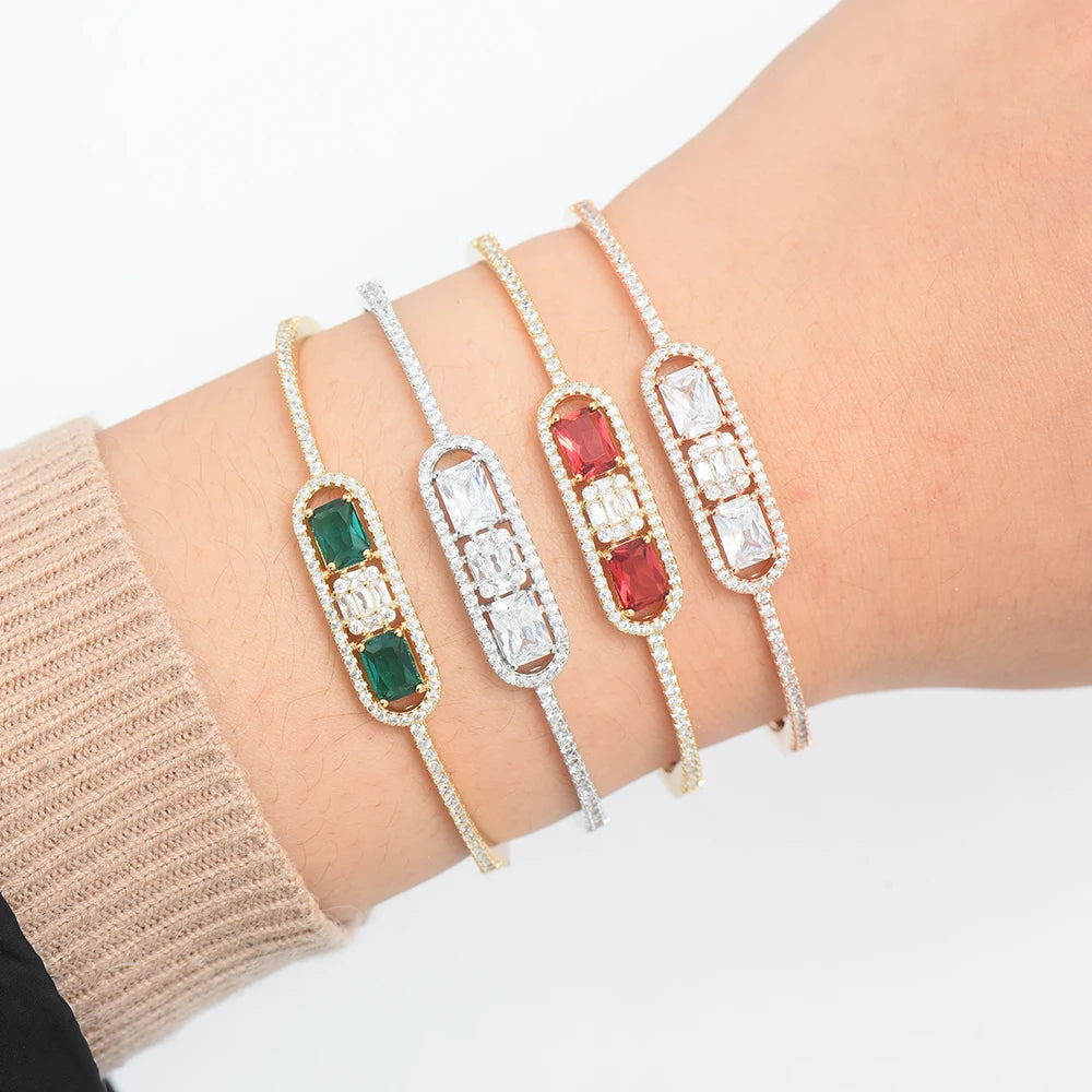 Trendy Luxury Stackable Bangle Cuff For Women Wedding Full Cubic Zircon Crystal CZ Dubai Bracelet Party Jewelry 2022