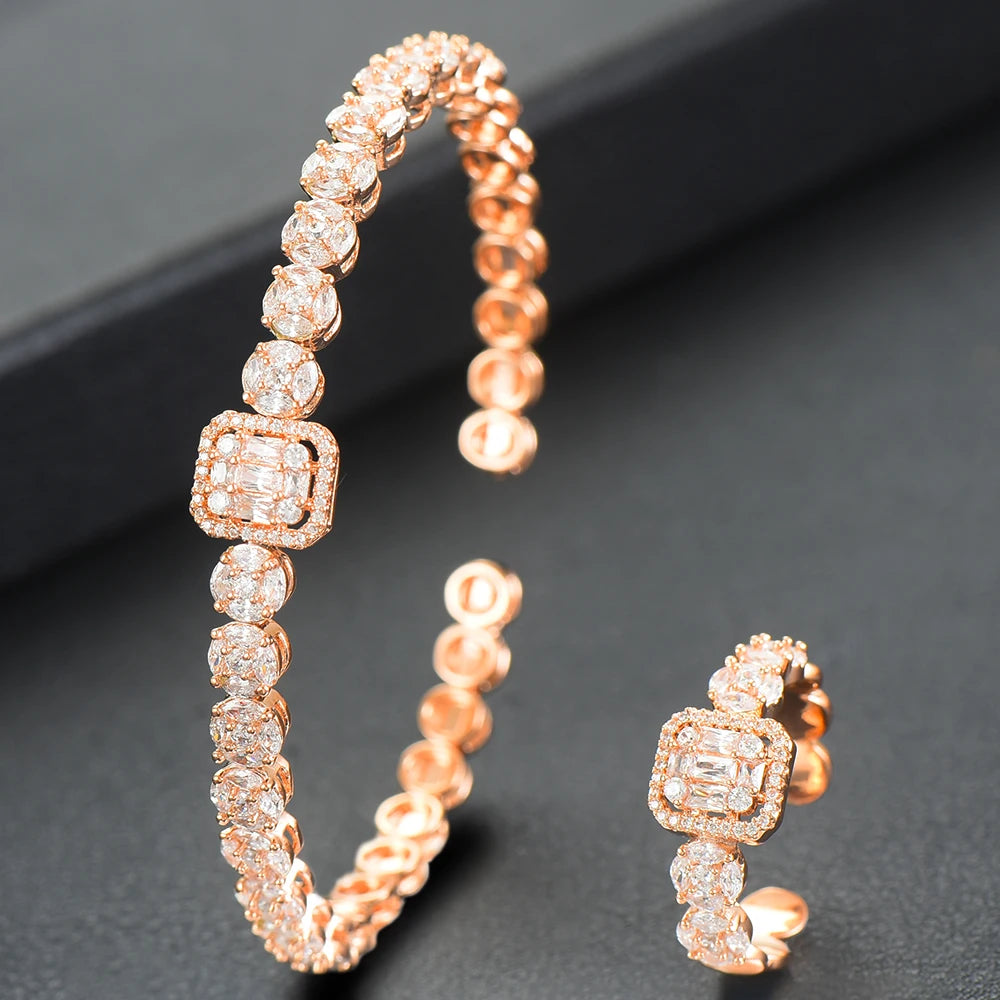 Luxury Stackable Cuff Bangles For Women Wedding Full AAA Cubic Zircon Crystal CZ Dubai Bridal Bracelets Party Jewelry 2022