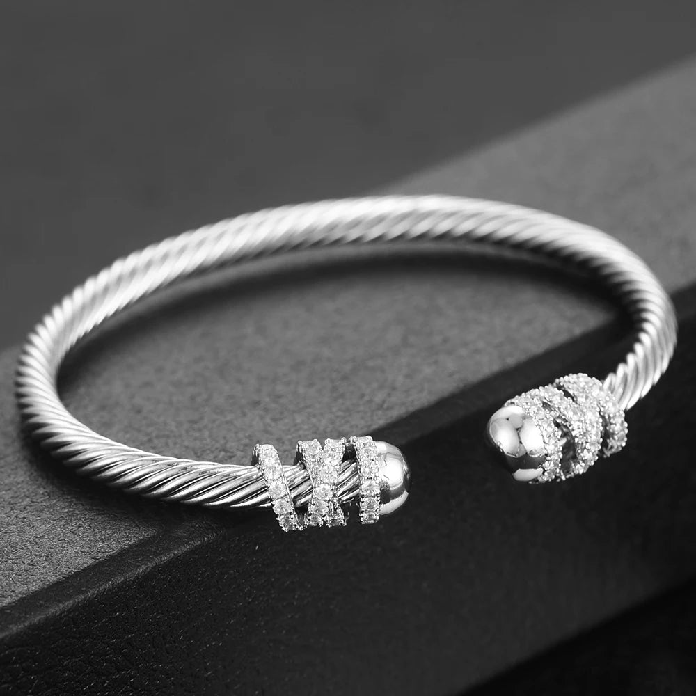 Trendy Luxury Stackable Bangle Cuff For Women Wedding Full Cubic Zircon Crystal CZ Dubai Bracelet Party Jewelry 2023
