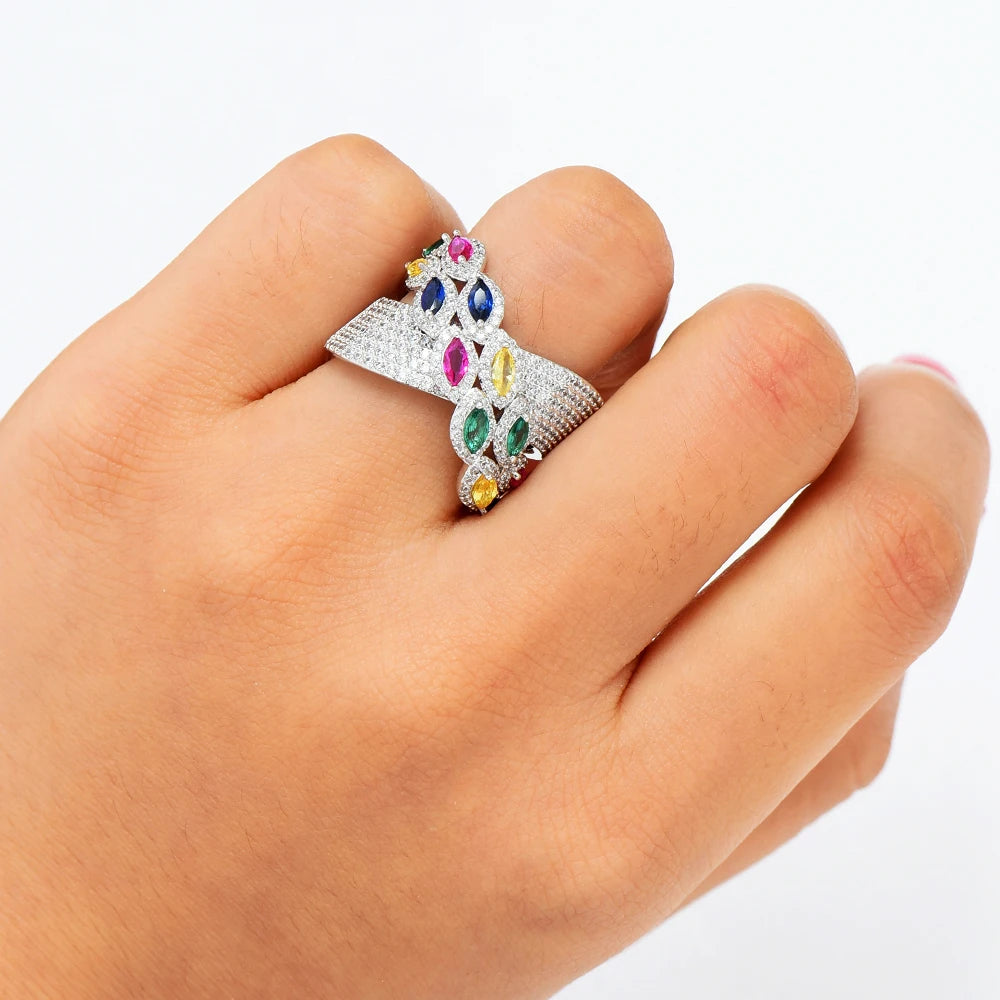 Luxury Bagutte Cut Bold Rings with Zirconia Stones 2025 Women Engagement Party Jewelry High Quality