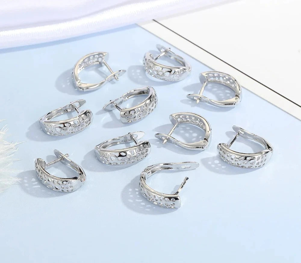 100% Real 925 Sterling Silver Earrings Statement Heart Star Square Round Geometric Hoop Flexible Earwire Leverback Women Jewelry