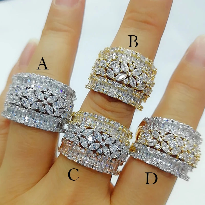 Luxury Geometry Bold Statement Rings for Women Bridal Engagement Wedding Jewelry Cubic Zirconia CZ Accessories Rings
