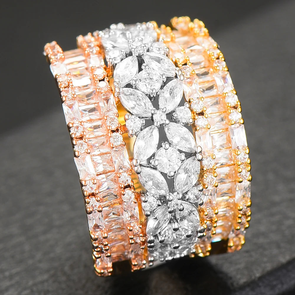 Luxury Geometry Bold Statement Rings for Women Bridal Engagement Wedding Jewelry Cubic Zirconia CZ Accessories Rings