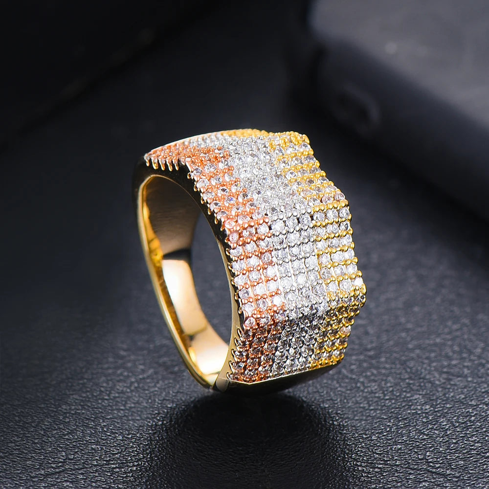 Luxury Geometric Bold Statement Rings with micro cubic zironia cz Women Engagement Party Jewelry High Quality