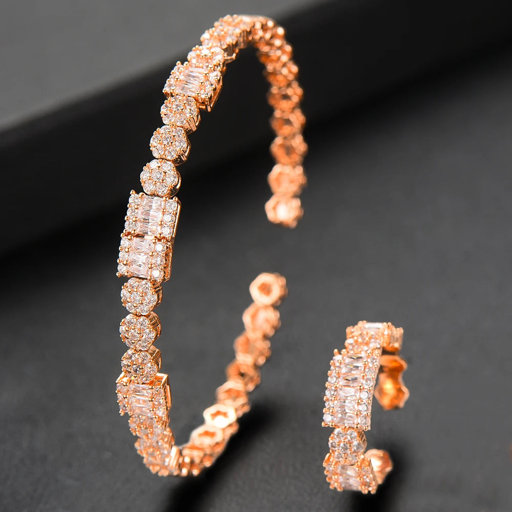 Luxury Stackable Cuff Bangles For Women Wedding Full AAA Cubic Zircon Crystal CZ Dubai Bridal Bracelets Party Jewelry 2022