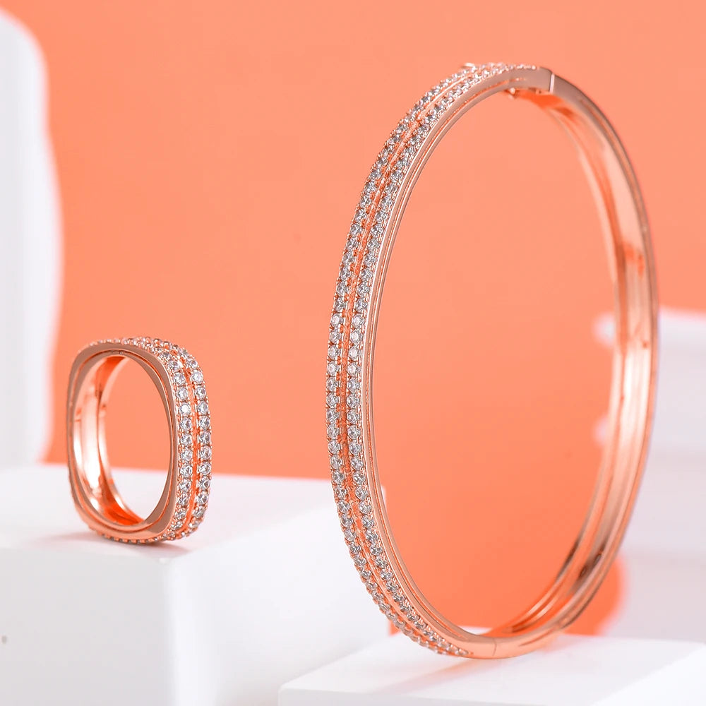 Trend DUBAI CZ Bangle Ring Set For Women Wedding PARTY Baguette Cut Zirconia AFRICAN Bridal Jewelry Sets BOHO