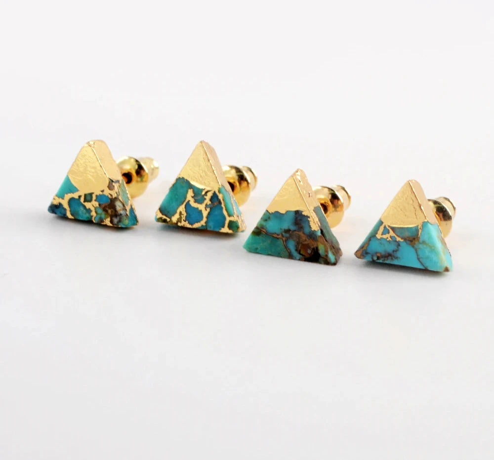 Gold Color Moon Copper Natural Turquoises Studs Earrings Gems Round Earrings for Women 2020 Geometric Earrings G1989