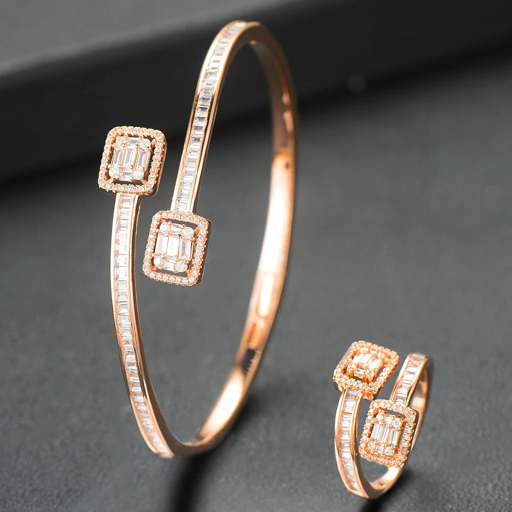 Luxury Stackable Cuff Bangles For Women Wedding Full AAA Cubic Zircon Crystal CZ Dubai Bridal Bracelets Party Jewelry 2022