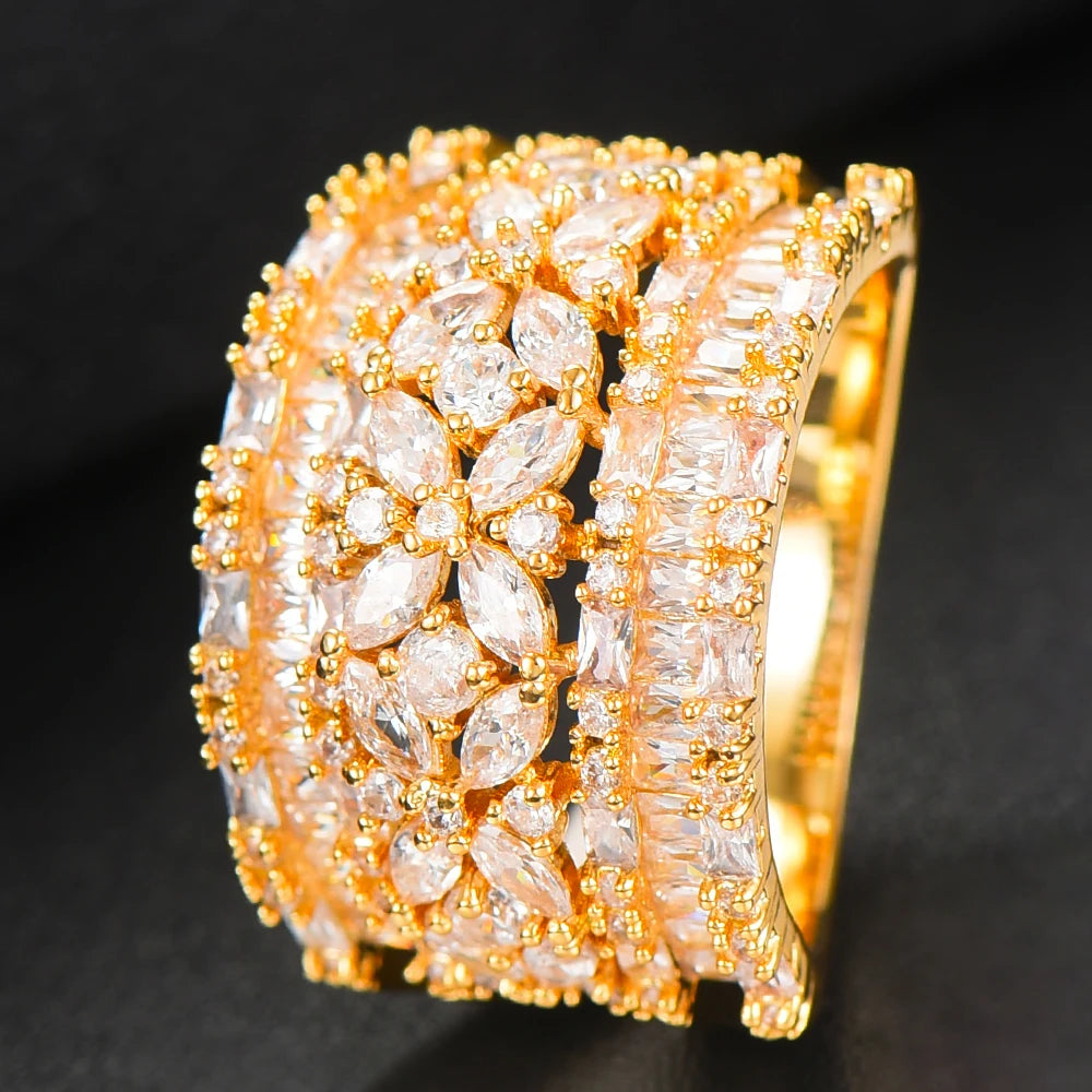 Luxury Geometry Bold Statement Rings for Women Bridal Engagement Wedding Jewelry Cubic Zirconia CZ Accessories Rings