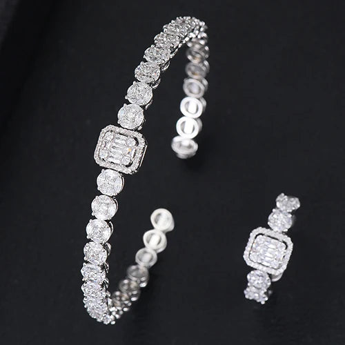 Luxury Stackable Cuff Bangles For Women Wedding Full AAA Cubic Zircon Crystal CZ Dubai Bridal Bracelets Party Jewelry 2022