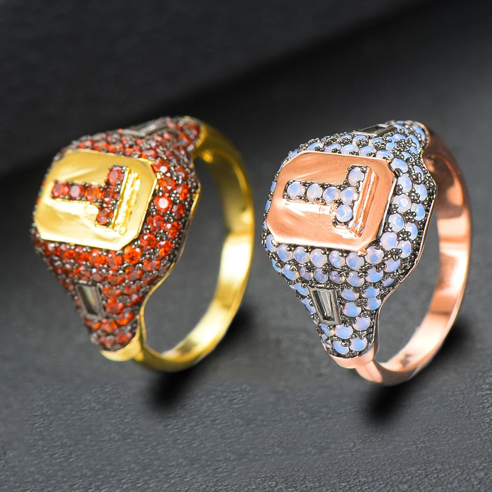 Luxury Initial Rings Geometry Cubic Zironium Engagement Dubai Naija Bridal Finger Rings Jewelry Addiction