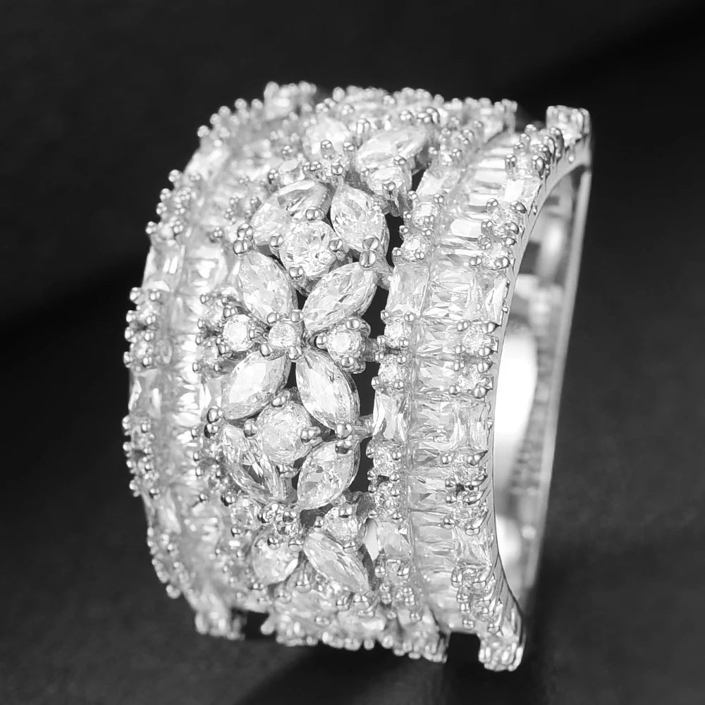 Luxury Geometry Bold Statement Rings for Women Bridal Engagement Wedding Jewelry Cubic Zirconia CZ Accessories Rings