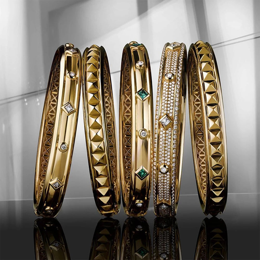 Big Fashion Luxury Bold Bangle Cuff For Women Wedding Party Multi Cubic Zirconia Crystal CZ Dubai Gold Color Bracelet 2020