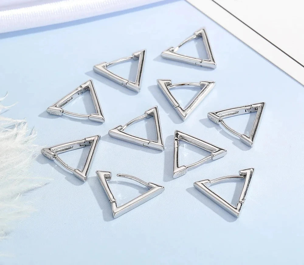 100% Real 925 Sterling Silver Earrings Statement Heart Star Square Round Geometric Hoop Flexible Earwire Leverback Women Jewelry