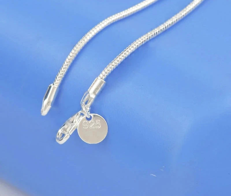 2MM 16-24 Inch New Fashion 925 Sterling Silver Smooth Snake Necklace Chain Male Female Neck Collar Jewelry for Man Woman