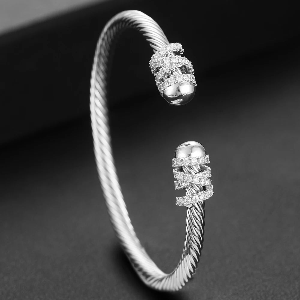Trendy Luxury Stackable Bangle Cuff For Women Wedding Full Cubic Zircon Crystal CZ Dubai Bracelet Party Jewelry 2023