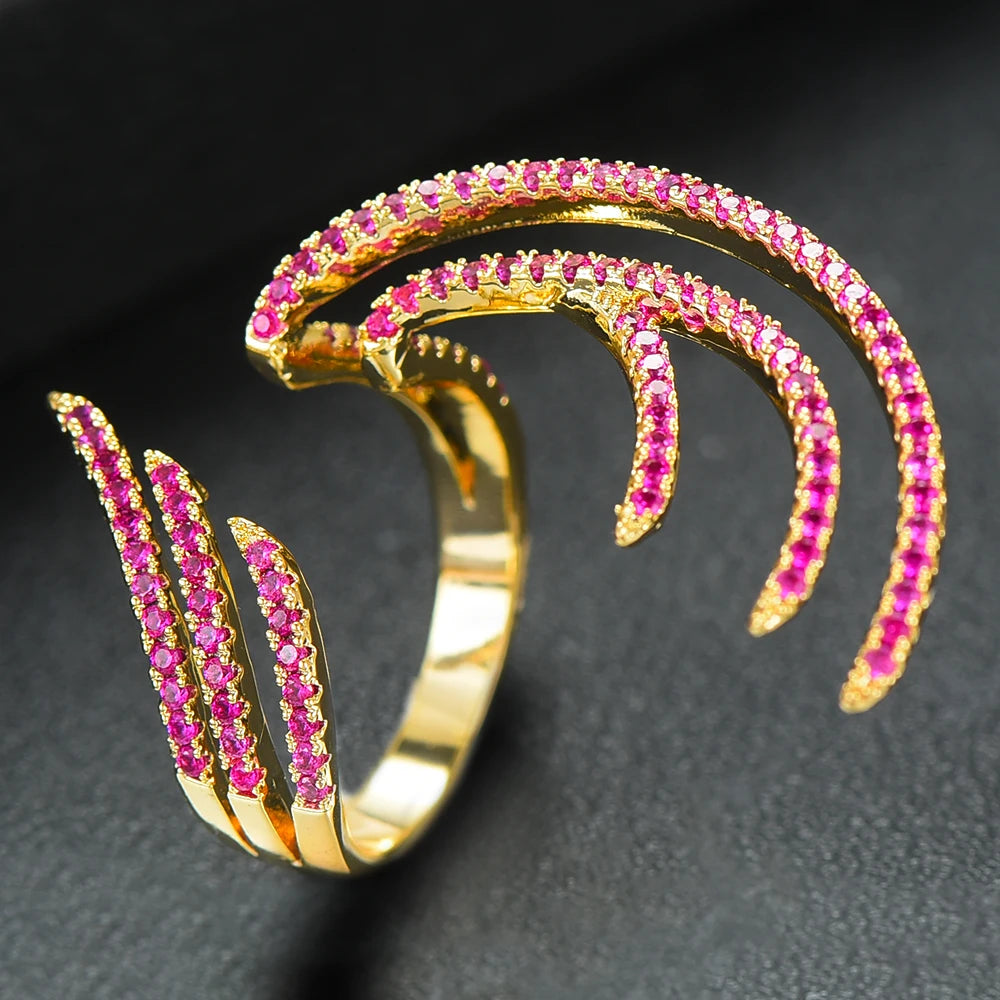 Trendy Angel Wing Statement Stacks Rings for Women Cubic Zircon Finger Rings Beads Ring Boho Beach Jewelry