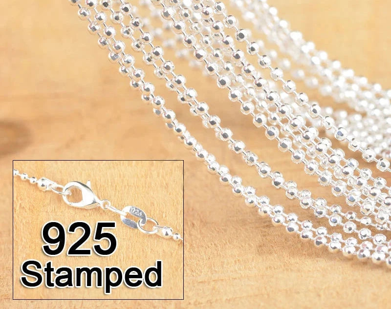 925 Sterling Silver Fashion Ball Prayer Link Chains with Lobster Clasps Necklace fit Pendant Jewelry Making Parts 20PCS 18 Inch