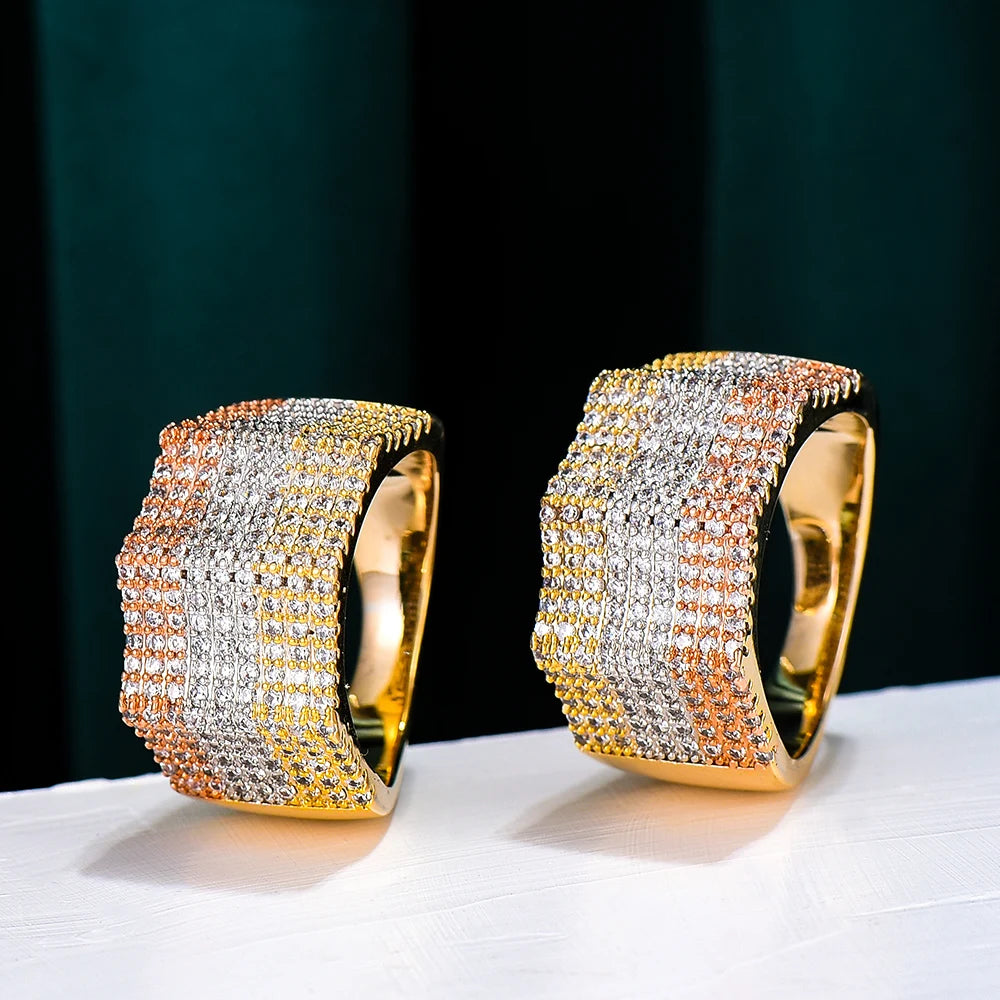 Luxury Geometric Bold Statement Rings with micro cubic zironia cz Women Engagement Party Jewelry High Quality