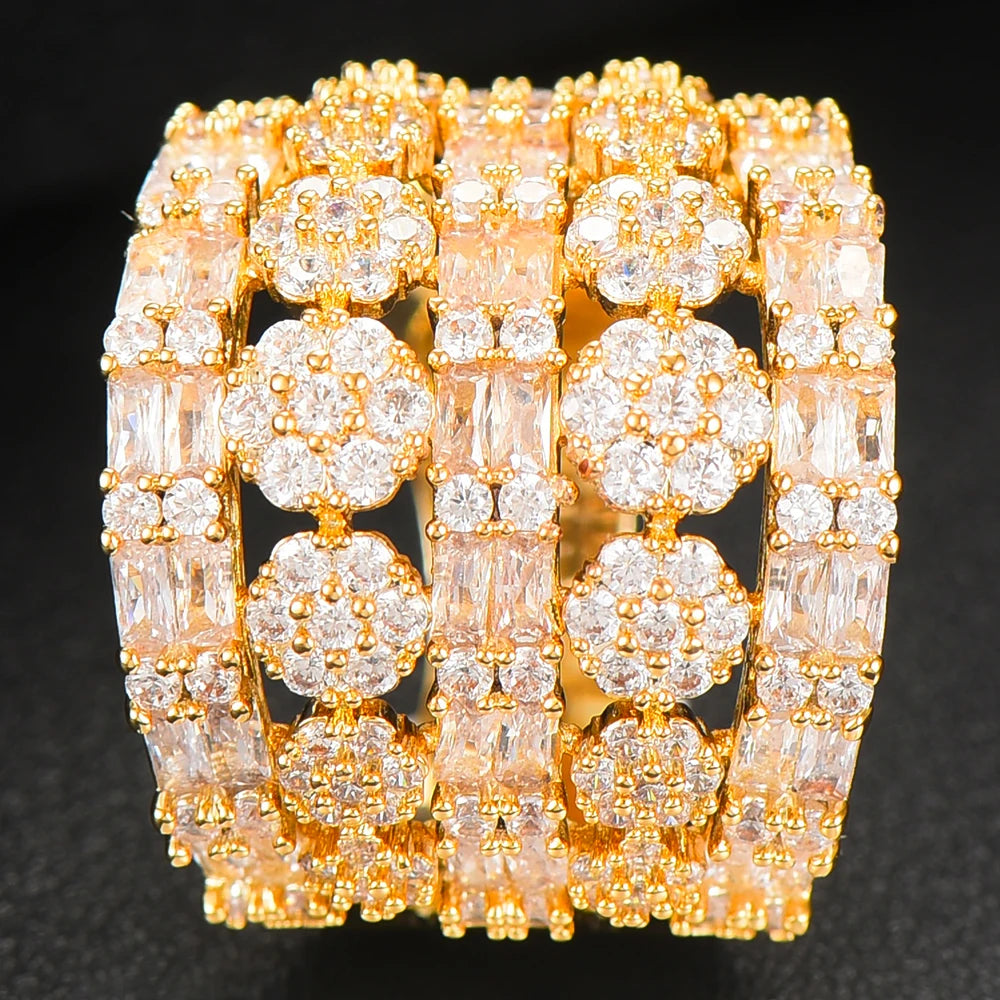 Luxury Bagutte Cut Bold Rings with Zirconia Stones 2020 Women Engagement Party Jewelry High Quality