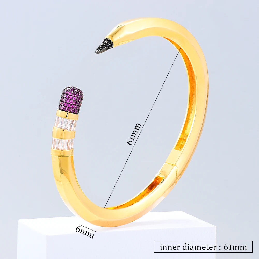 Original Mix Match Stackable Pencil Bangle For Women Bridal Wedding Cubic Zircon Open Dubai Bracelet Party Jewelry