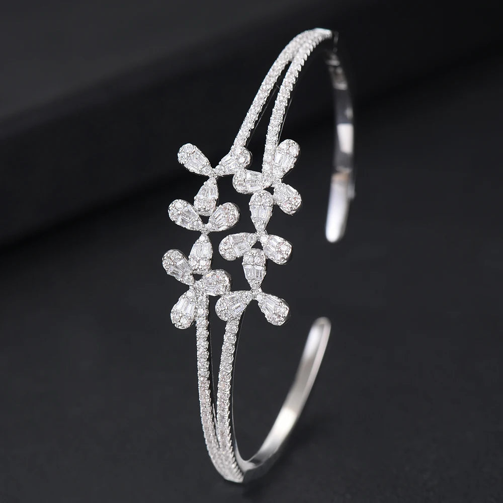 Luxury Stackable Cuff Bangles For Women Wedding Full AAA Cubic Zircon Crystal CZ Dubai Bridal Bracelets Party Jewelry 2022