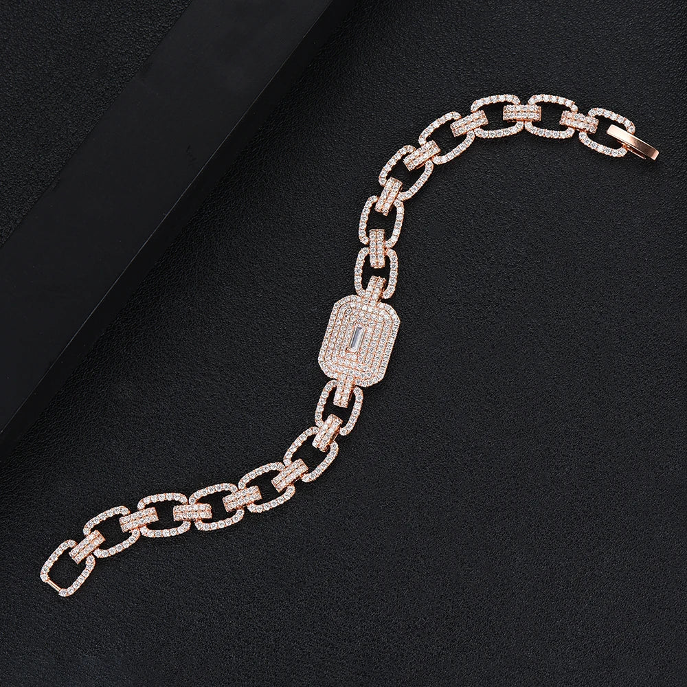 Luxury Square Link Chain Bracelets Bangles Cubic Zircon CZ Vintage Bohemian Cuff Bracelets For Women Femme Fashion Jewelry