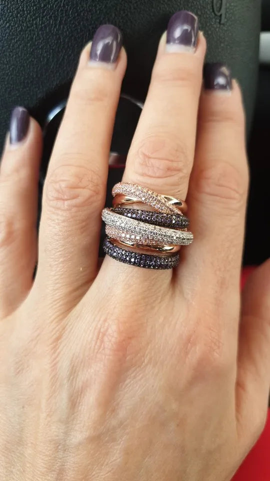 Luxury Twist Lines Geometry Cubic Zironium Engagement Dubai Naija Bridal Finger Rings Jewelry Addiction