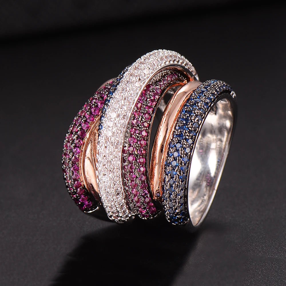 Luxury Twist Lines Geometry Cubic Zironium Engagement Dubai Naija Bridal Finger Rings Jewelry Addiction