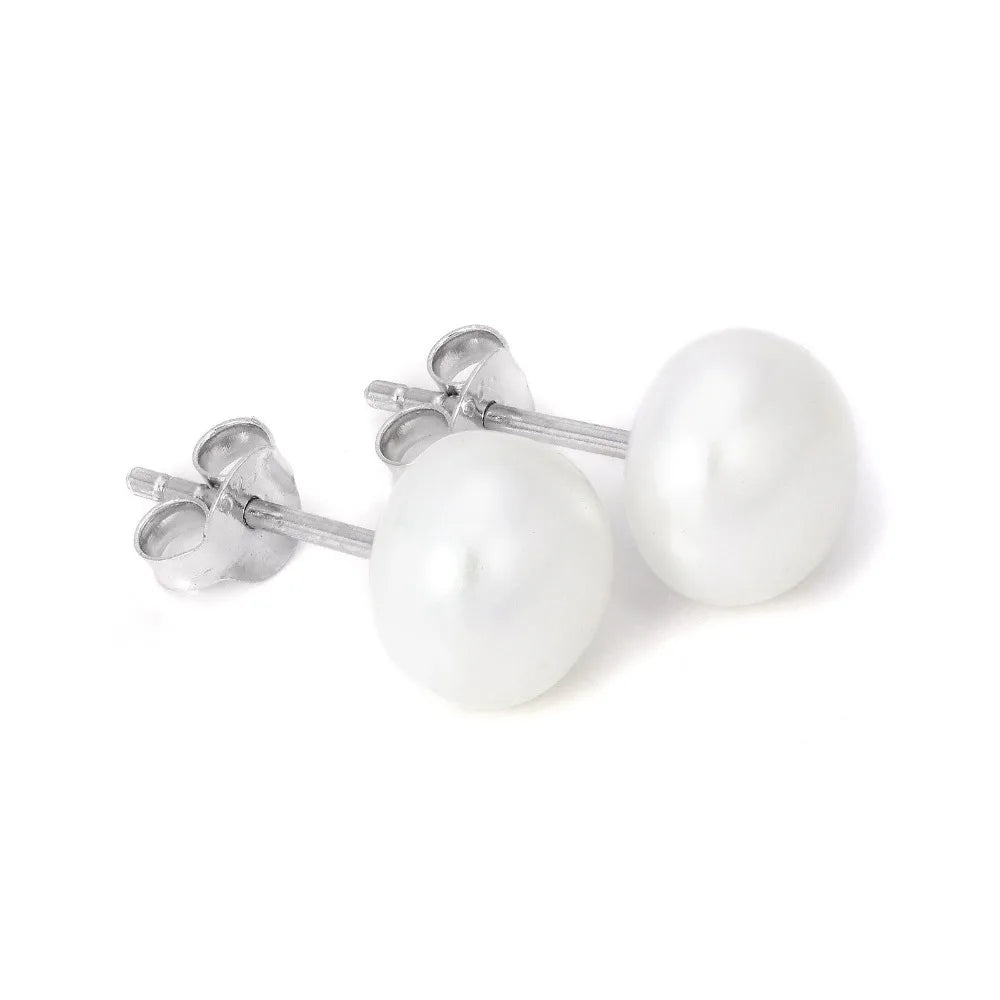 hot 925 Sterling Silver 7-8mm Real Freshwater Pearl white Grey Black purple Natural stud Earrings for 1 pair