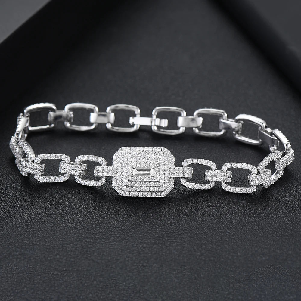 Luxury Square Link Chain Bracelets Bangles Cubic Zircon CZ Vintage Bohemian Cuff Bracelets For Women Femme Fashion Jewelry