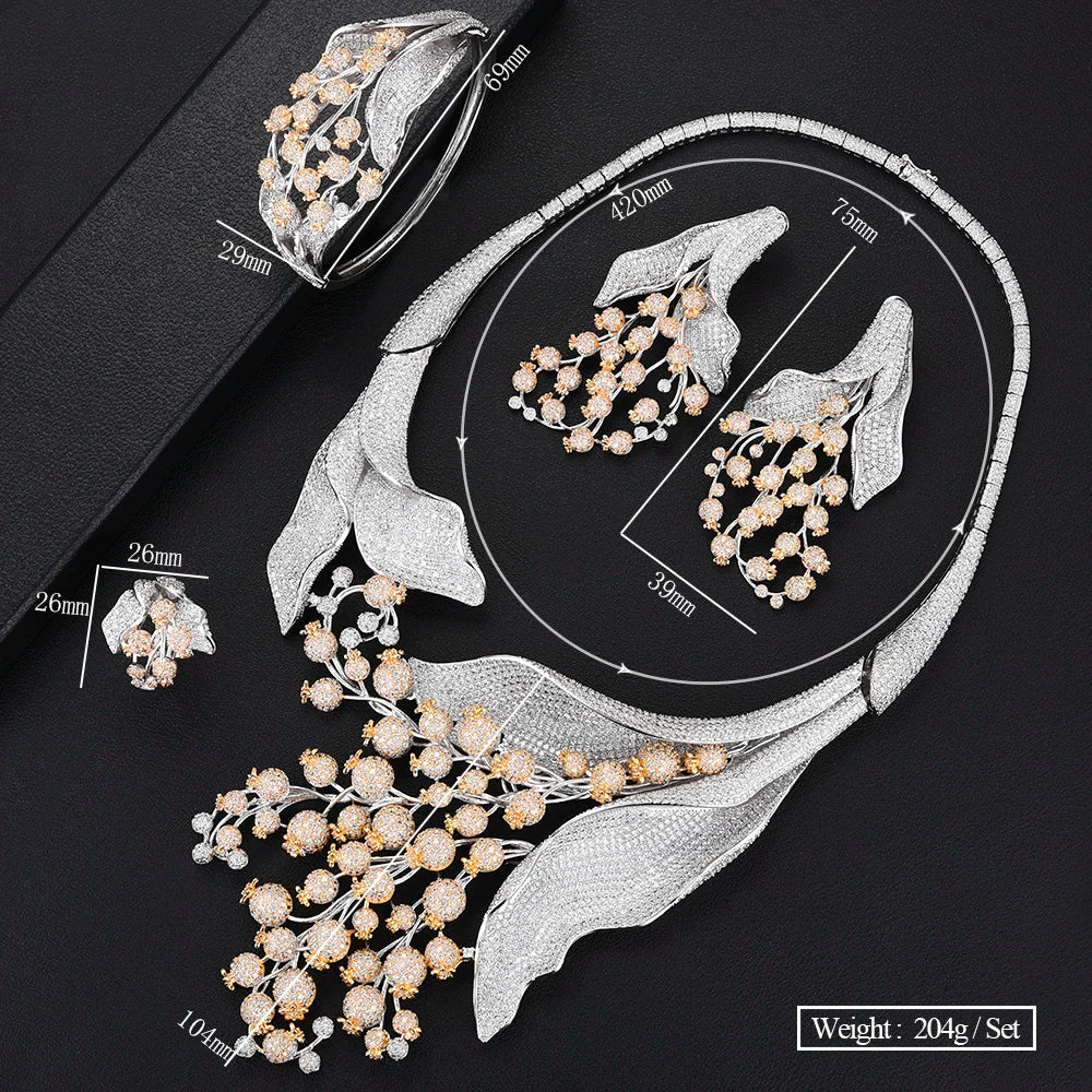 Luxury MAXI SIZE GRAPE 4PCS Nigerian Jewelry Set For Women Wedding Party Zircon Indian African Bridal Jewelry Set