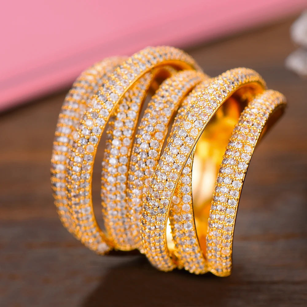 Luxury Twist Stacks Stackable Rings For Women Wedding Cubic Zircon Engagement Dubai Naija Bridal Finger Ring