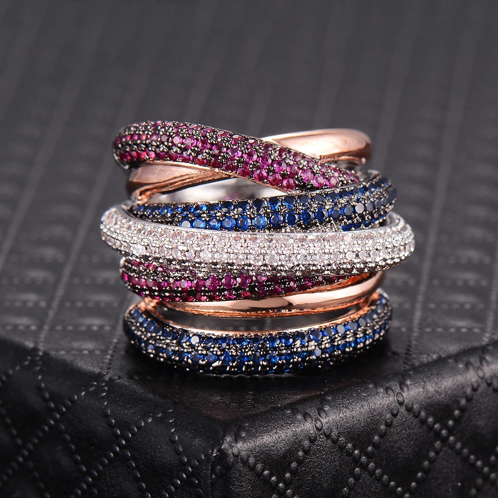 Luxury Twist Lines Geometry Cubic Zironium Engagement Dubai Naija Bridal Finger Rings Jewelry Addiction