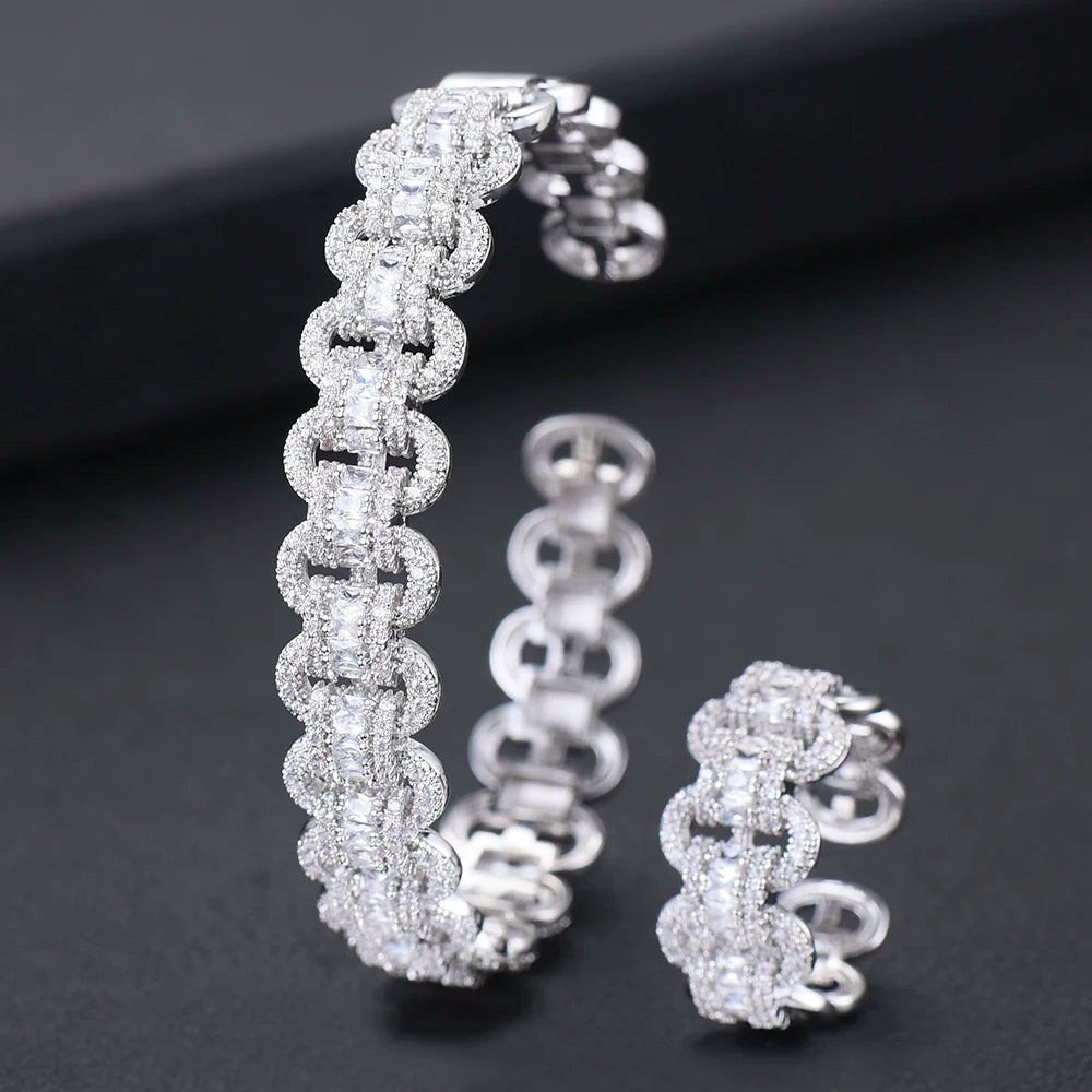 Trendy Luxury Stackable Bangle For Women Wedding Full AAA Cubic Zircon Crystal CZ Dubai Bridal Bracelet Party Jewelry 2020