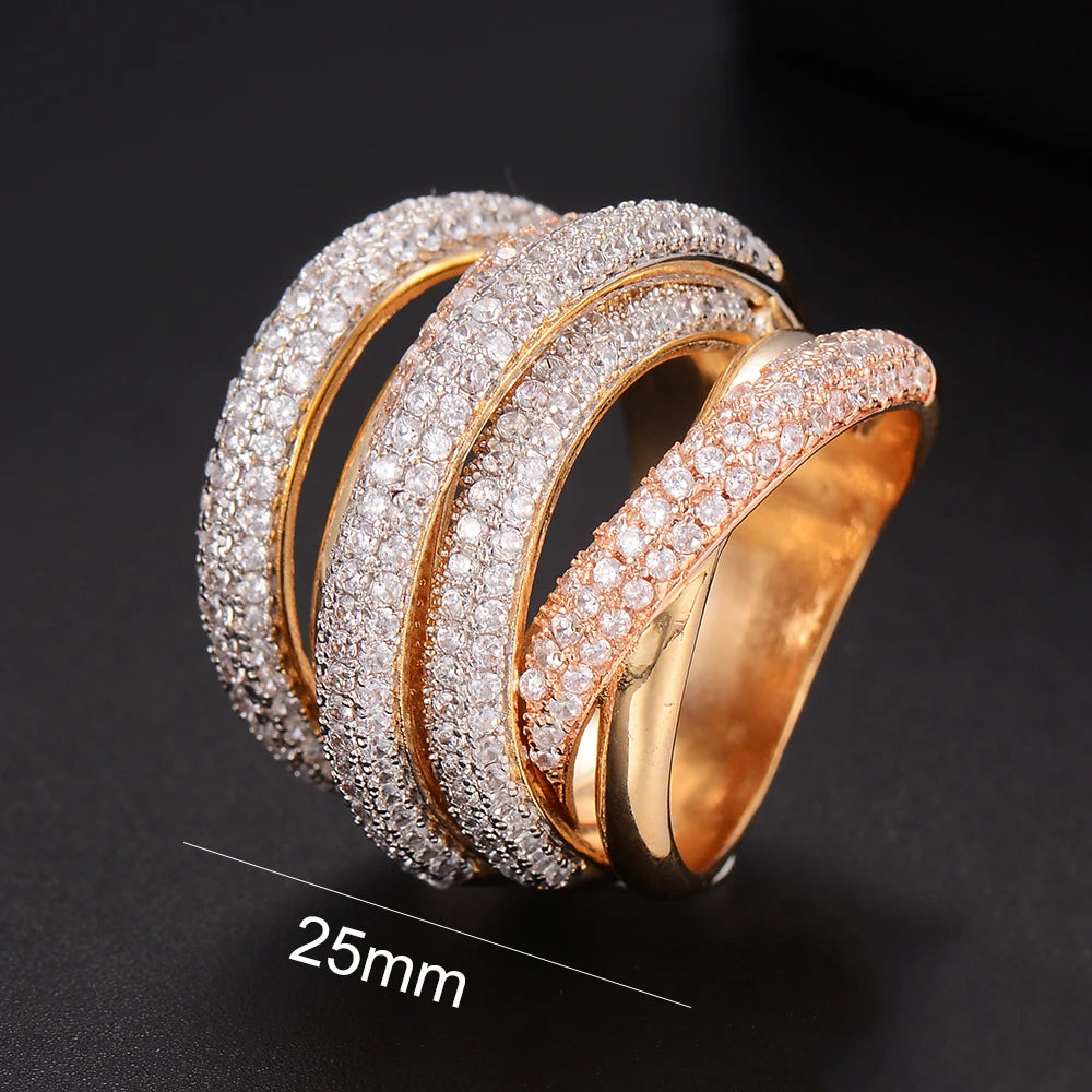 Luxury Twist Lines Geometry Cubic Zironium Engagement Dubai Naija Bridal Finger Rings Jewelry Addiction