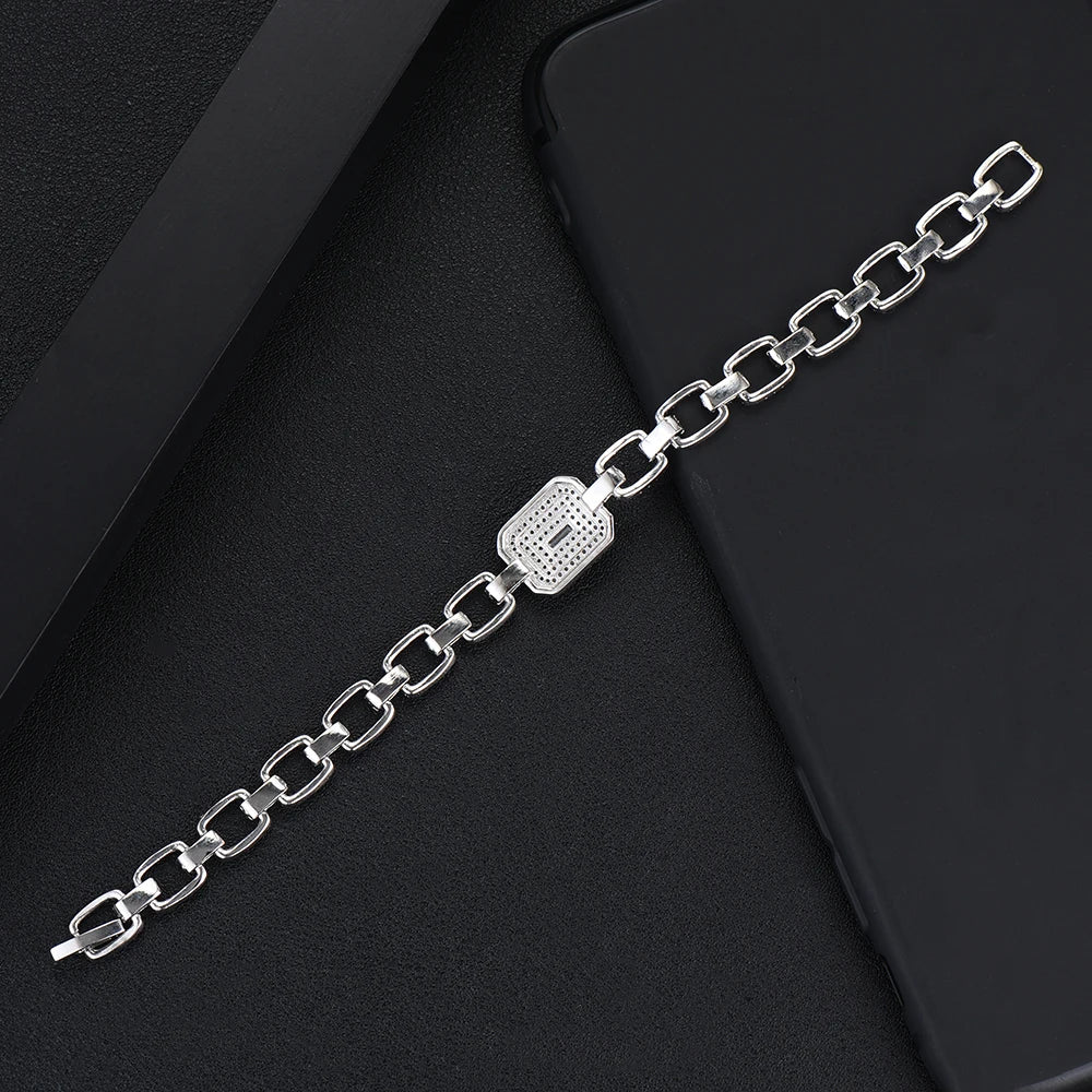 Luxury Square Link Chain Bracelets Bangles Cubic Zircon CZ Vintage Bohemian Cuff Bracelets For Women Femme Fashion Jewelry