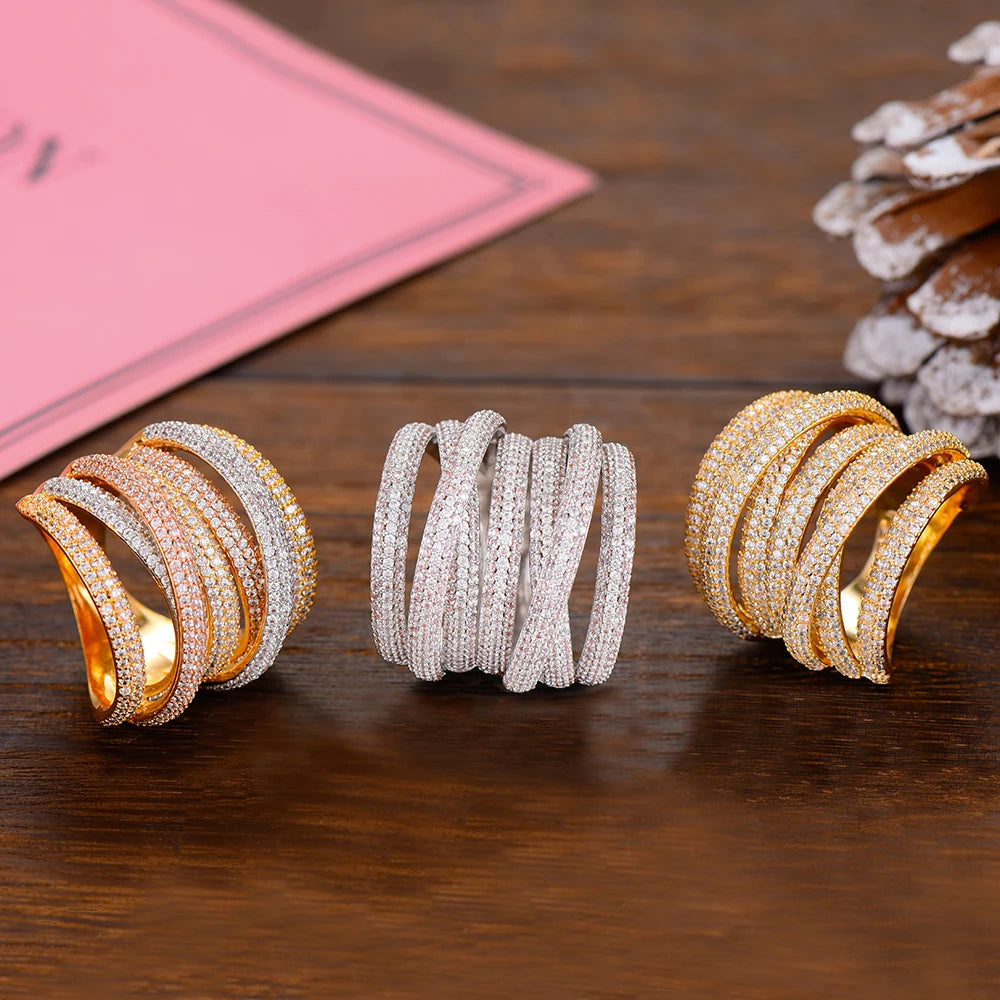 Luxury Twist Stacks Stackable Rings For Women Wedding Cubic Zircon Engagement Dubai Naija Bridal Finger Ring