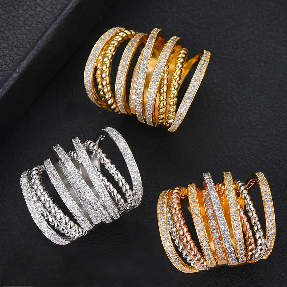 Luxury Twist Stacks Stackable Rings For Women Wedding Cubic Zircon Engagement Dubai Naija Bridal Finger Ring
