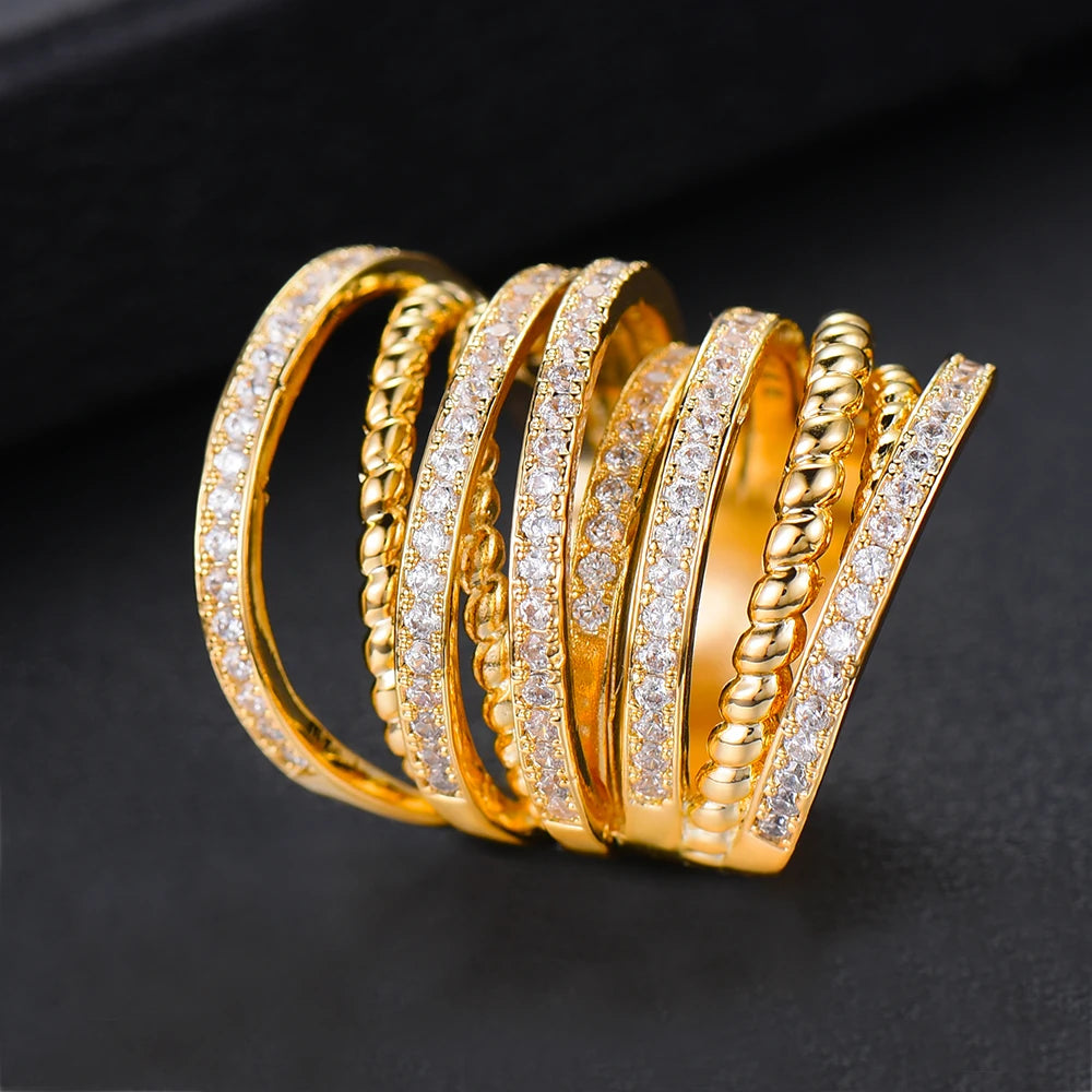 Luxury Twist Stacks Stackable Rings For Women Wedding Cubic Zircon Engagement Dubai Naija Bridal Finger Ring