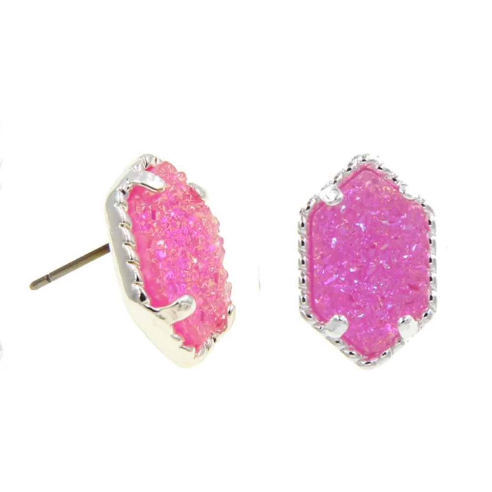 Iridescent Druzy Drusy Stud Earrings Stunning Chic Handmade Statement Mini Jewelry
