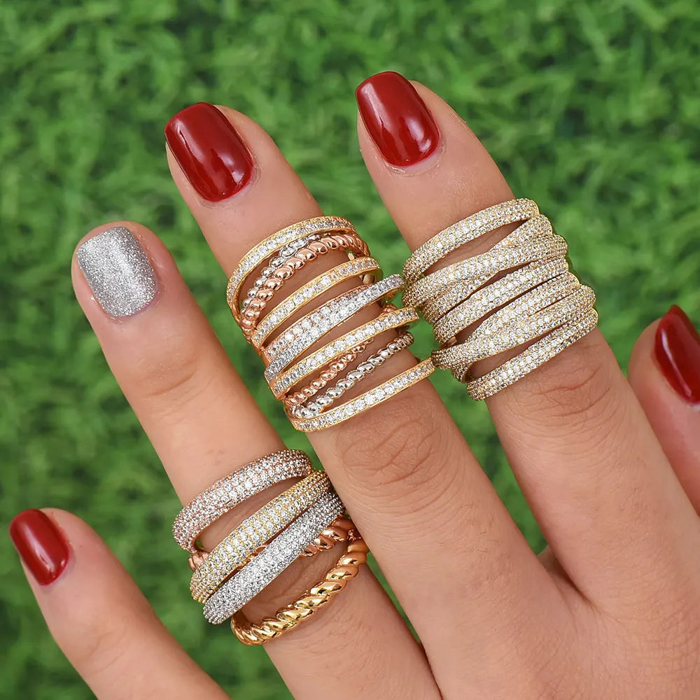Luxury Twist Stacks Stackable Rings For Women Wedding Cubic Zircon Engagement Dubai Naija Bridal Finger Ring