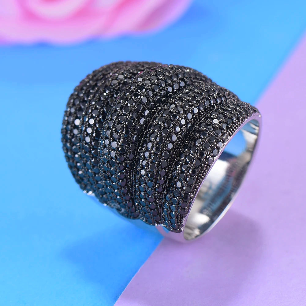 Luxury Wide Stackable Geometry Cubic Zironia Rings For Women Wedding Engagement Dubai Bridal Finger Ring Jewelry Addiction