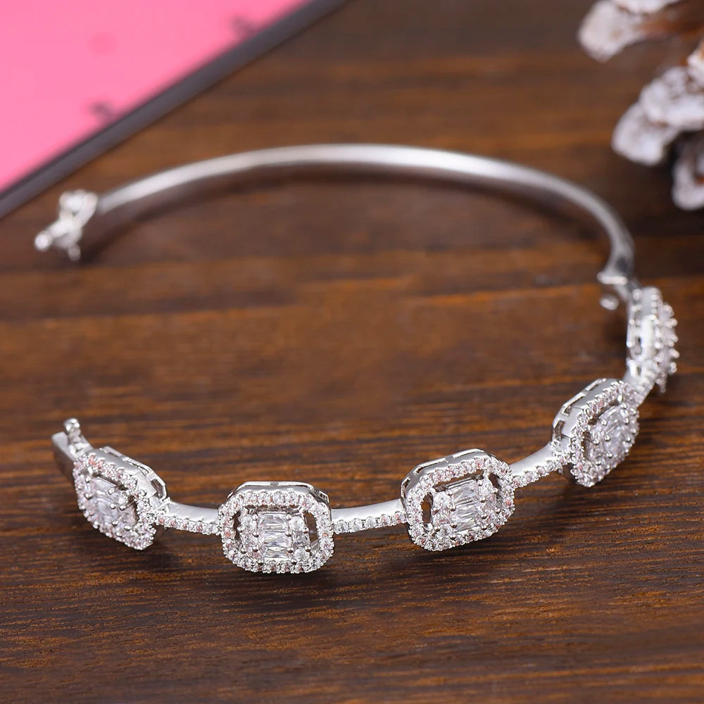 Spring Trendy Luxury Stackable Statement Bangle For Women Wedding Full Cubic Zircon Crystal CZ Dubai Bracelets 2019